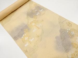 アンティーク　永澤機業製　向かい動物に樹木模様織り出し　名古屋帯地反物